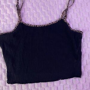 Stylish Black Women's Top with Leopard Trim